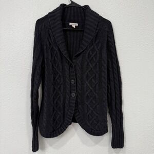 St Johns Bay Womens Cable Knit Shawl Collar Cardigan Sweater XL Black Sparkle